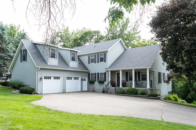 6045 Galpin Lake Rd, Shorewood, MN 55331 - view of front of home with a porch, a shingled roof, a garage, driveway, and a front yard