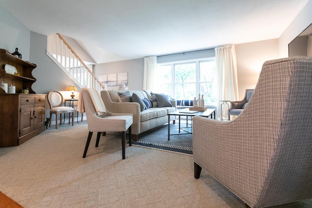 6045 Galpin Lake Rd, Shorewood, MN 55331 - living area with carpet flooring and stairs