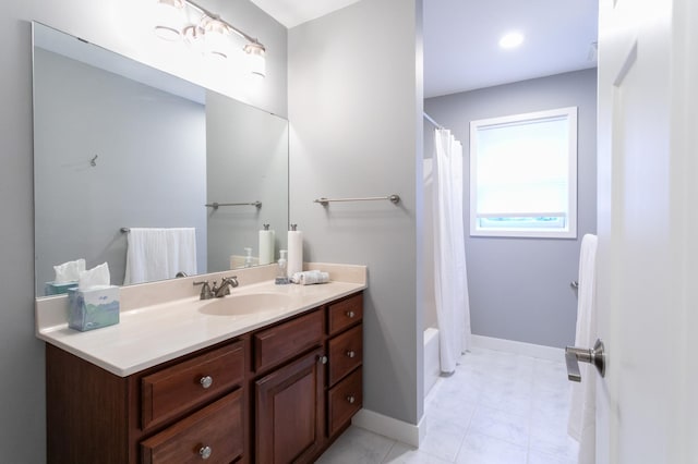 6045 Galpin Lake Rd, Shorewood, MN 55331 - full bathroom featuring vanity and shower / bathtub combination with curtain