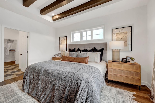 4578 Woodland Cove Pkwy, Minnetrista, MN 55331 - bedroom featuring beam ceiling and wood finished floors
