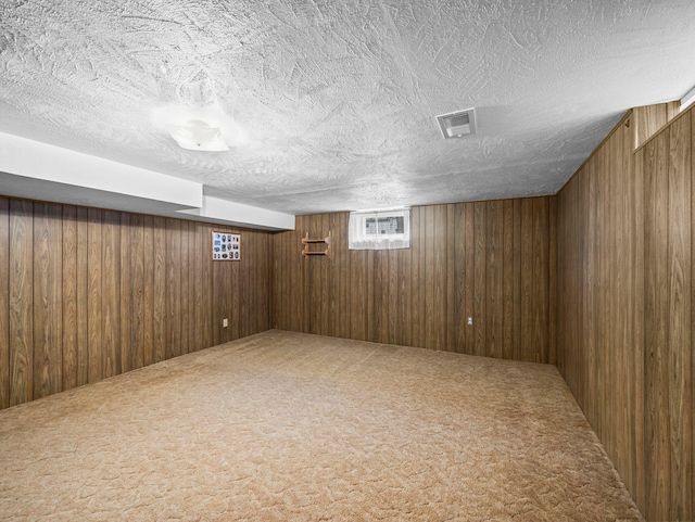 3945 8th Ave NW, Anoka, MN 55303 - below grade area with wood walls, carpet flooring, and a textured ceiling