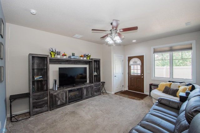508 19th Ave W Unit C, West Fargo, ND 58078 - living area featuring carpet flooring, a ceiling fan, and recessed lighting