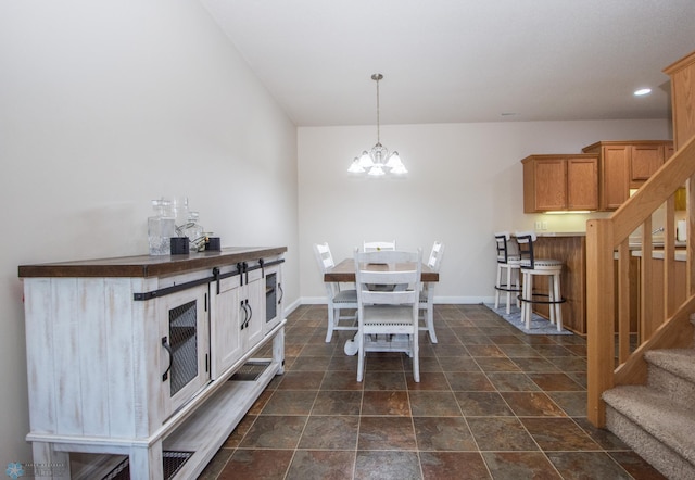 508 19th Ave W Unit C, West Fargo, ND 58078 - dining room featuring stairs, a chandelier, stone finish flooring, and recessed lighting