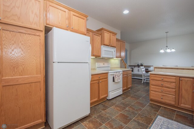 508 19th Ave W Unit C, West Fargo, ND 58078 - kitchen with white appliances, stone finish floors, recessed lighting, light countertops, and pendant lighting