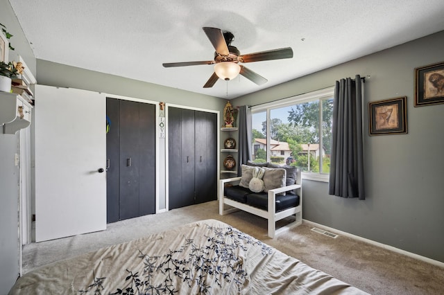1613 Lyn Curve Ave N, Minneapolis, MN 55411 - bedroom featuring multiple closets, carpet floors, a textured ceiling, and a ceiling fan