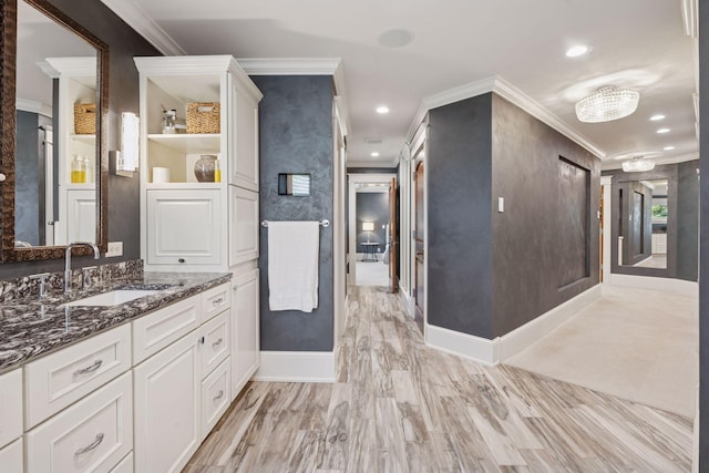 849 Brown Rd N, Orono, MN 55356 - bathroom with ornamental molding, vanity, and recessed lighting