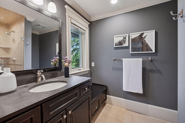 849 Brown Rd N, Orono, MN 55356 - bathroom featuring crown molding, vanity, and tile patterned flooring
