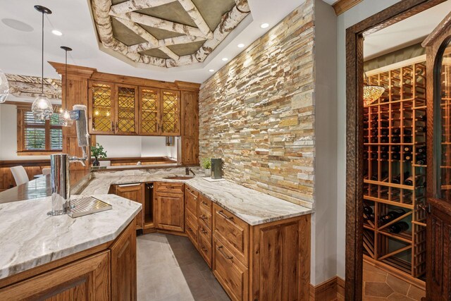 849 Brown Rd N, Orono, MN 55356 - wine area with dark tile patterned flooring and recessed lighting