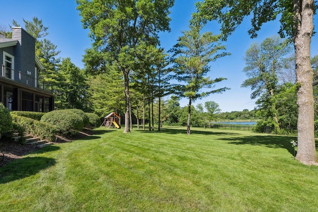 849 Brown Rd N, Orono, MN 55356 - view of grassy yard with a water view and a playground