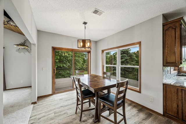 2801 263rd Ave NE, Isanti, MN 55040 - dining area with healthy amount of natural light, light wood finished floors, a chandelier, and a textured ceiling