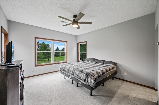 2801 263rd Ave NE, Isanti, MN 55040 - bedroom featuring light carpet, a ceiling fan, and a textured ceiling