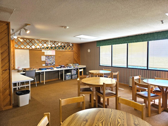 1181 Edgcumbe Rd Unit 709, Saint Paul, MN 55105 - dining room with light colored carpet, a textured ceiling, and rail lighting