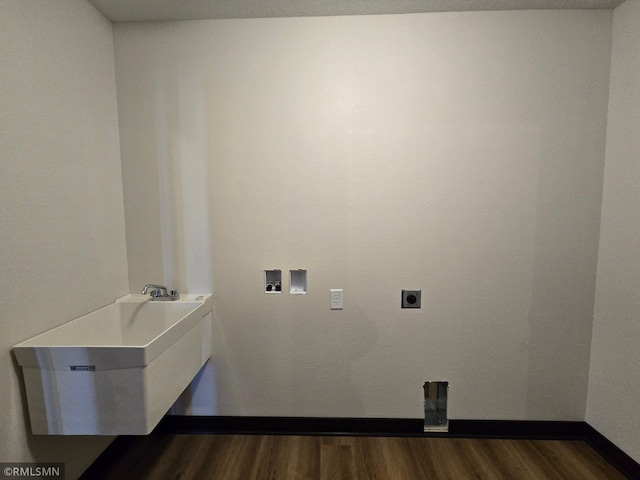 2003 Essler Dr, Saint Peter, MN 56082 - laundry area with dark wood finished floors, hookup for a washing machine, and hookup for an electric dryer