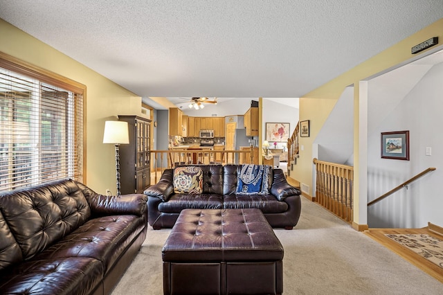 121 Arbor St, Northfield, MN 55057 - living area featuring light colored carpet, ceiling fan, and a textured ceiling
