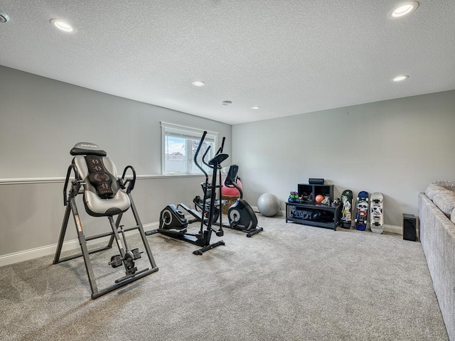 6937 94th St S, Cottage Grove, MN 55016 - exercise area featuring carpet floors, recessed lighting, and a textured ceiling