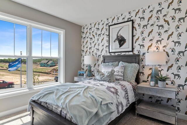 7200 Auburn Ln, Inver Grove Heights, MN 55077 - bedroom featuring wallpapered walls, carpet, and an accent wall