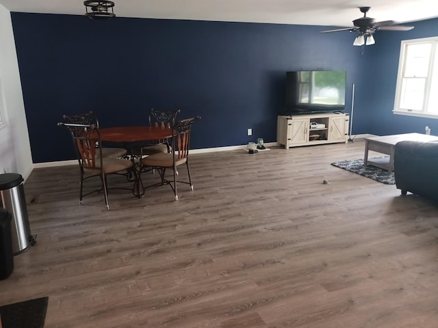 1235 Mitchell Pl, Fergus Falls, MN 56537 - dining room featuring ceiling fan and wood finished floors