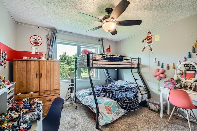 1301 English Ave NW, New Prague, MN 56071 - bedroom featuring a textured ceiling, carpet floors, and ceiling fan