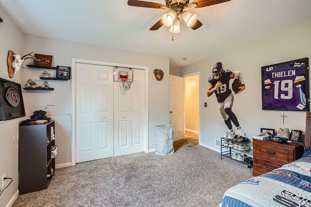 1301 English Ave NW, New Prague, MN 56071 - bedroom featuring carpet floors, a closet, and ceiling fan