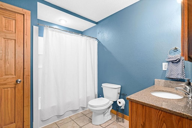 4984 Tower Rd, Moose Lake, MN 55767 - full bathroom featuring tile patterned flooring, vanity, shower / bath combination with curtain, and a textured wall