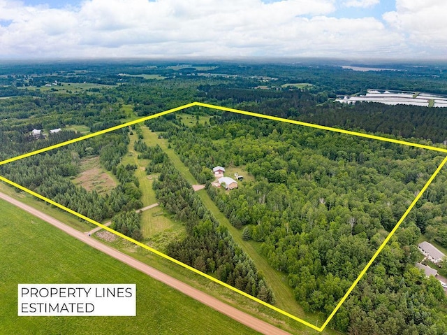 4984 Tower Rd, Moose Lake, MN 55767 - aerial overview of property's location with a heavily wooded area and property parcel outlined