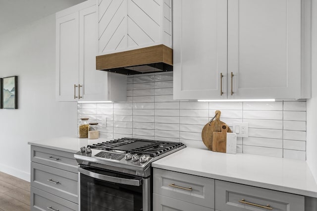 9930 14th Cir NE, Saint Michael, MN 55376 - kitchen with stainless steel range with gas cooktop, wood finished floors, light countertops, and tasteful backsplash