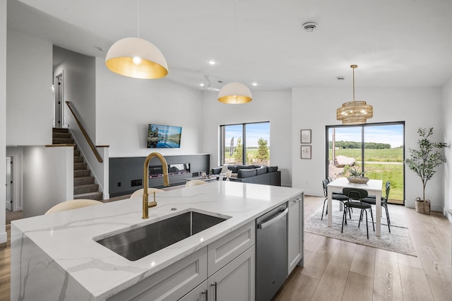 9930 14th Cir NE, Saint Michael, MN 55376 - kitchen with dishwasher, open floor plan, light wood-type flooring, pendant lighting, and recessed lighting