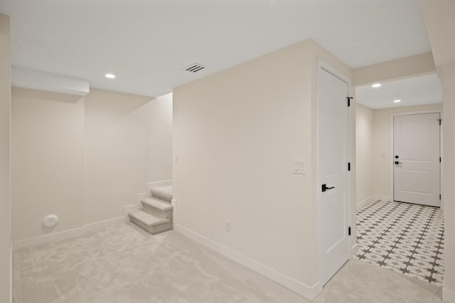 2022 Lake Rd, Minnetonka Beach, MN 55391 - basement featuring recessed lighting, stairway, and carpet flooring