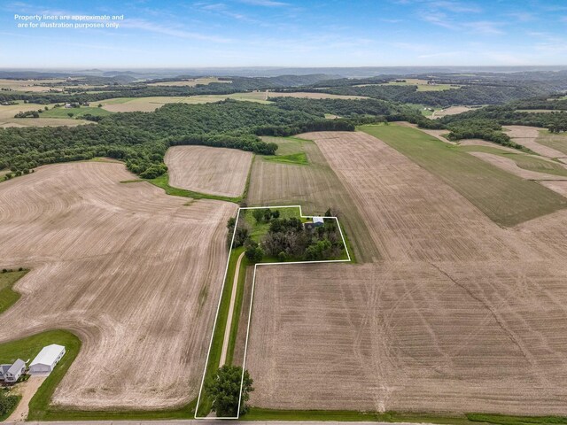 N2498 50th St, Union Twp, WI 54761 - aerial view of sparsely populated area featuring property parcel outlined