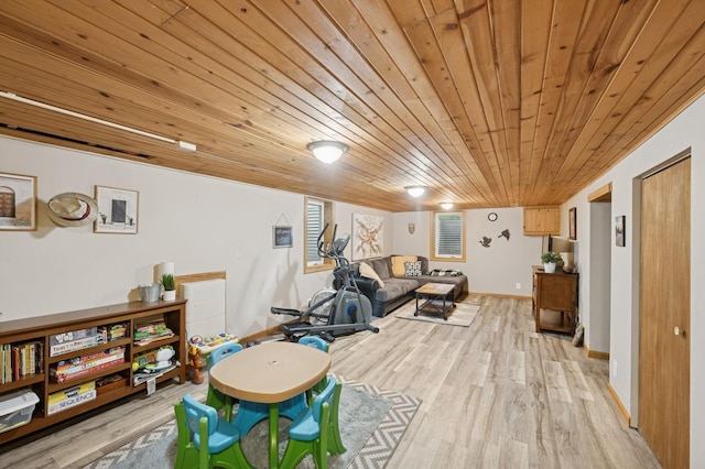9372 71st St NE, Spicer, MN 56288 - workout area featuring wood ceiling and light wood-type flooring