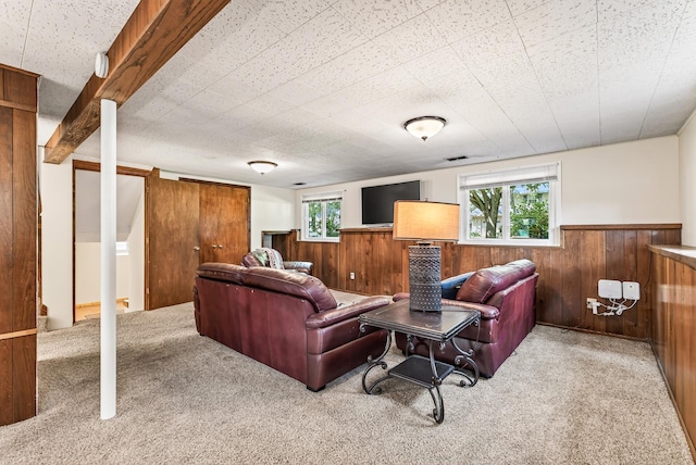 4128 Zane Ave N, Robbinsdale, MN 55422 - carpeted living room with wainscoting and wooden walls