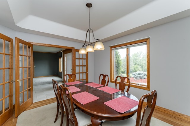 4354 48th St NE, Haverhill Twp, MN 55906 - dining room featuring french doors, a raised ceiling, and wood finished floors