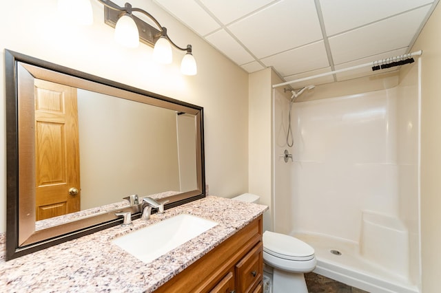 4354 48th St NE, Haverhill Twp, MN 55906 - bathroom featuring a paneled ceiling, vanity, and a shower