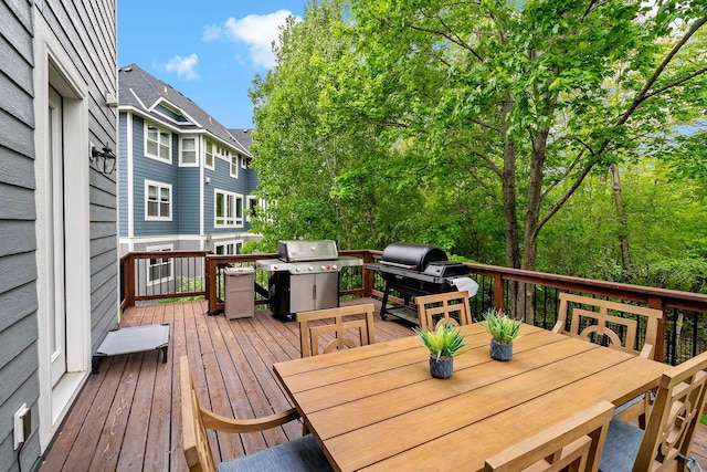 5315 Ranchview Ln N, Plymouth, MN 55446 - wooden deck with outdoor dining space and grilling area