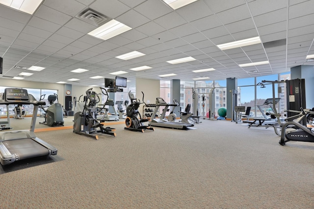 6600 Lyndale Ave S Unit 503, Richfield, MN 55423 - workout area featuring healthy amount of natural light, carpet flooring, and a paneled ceiling