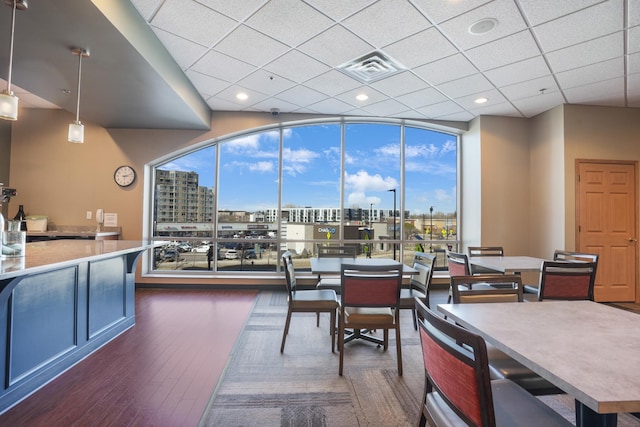6600 Lyndale Ave S Unit 503, Richfield, MN 55423 - dining space with a drop ceiling, dark wood finished floors, a view of city, and floor to ceiling windows