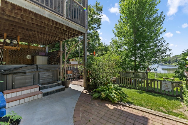 30190 Terryll St, Lindstrom, MN 55045 - view of patio with a hot tub and a water view