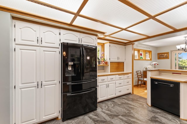 30190 Terryll St, Lindstrom, MN 55045 - kitchen featuring black appliances, dark marble finish flooring, white cabinetry, and light countertops