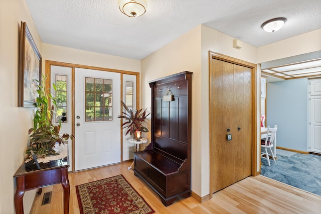 30190 Terryll St, Lindstrom, MN 55045 - entryway with light wood-style flooring and a textured ceiling