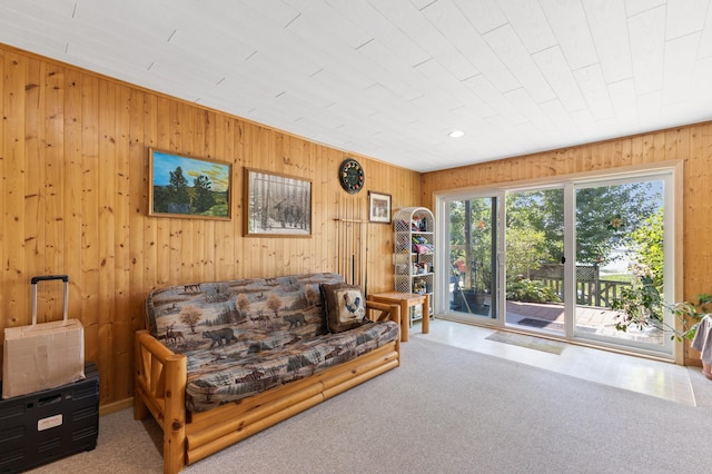 30190 Terryll St, Lindstrom, MN 55045 - living area featuring wood walls and carpet floors