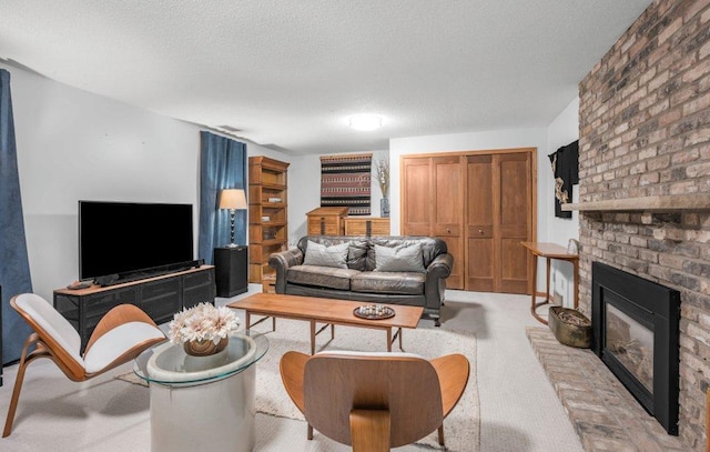 4111 Auburn Dr, Minnetonka, MN 55305 - living area featuring a fireplace, a textured ceiling, and light colored carpet