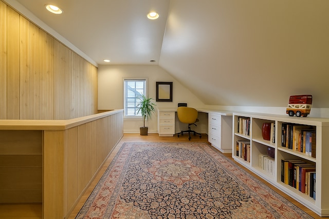5521 Emerson Ave S, Minneapolis, MN 55419 - office with light wood-style flooring, lofted ceiling, and recessed lighting
