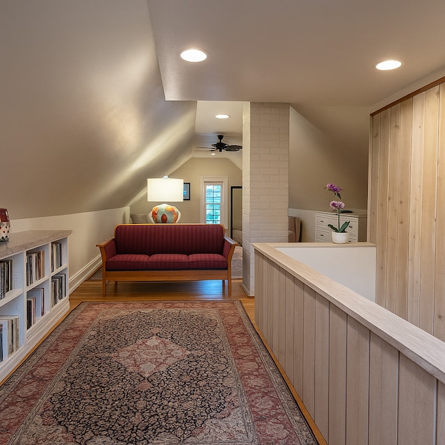 5521 Emerson Ave S, Minneapolis, MN 55419 - bedroom with vaulted ceiling, wood finished floors, and recessed lighting