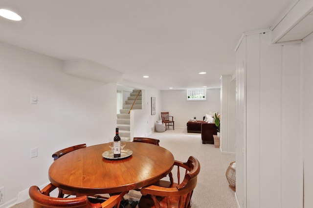 5521 Emerson Ave S, Minneapolis, MN 55419 - carpeted dining space featuring stairs and recessed lighting