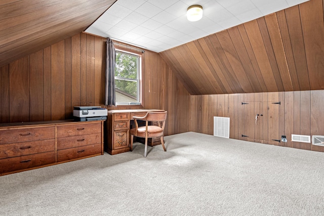 3836 Buchanan St NE, Columbia Heights, MN 55421 - carpeted office featuring wood walls and vaulted ceiling