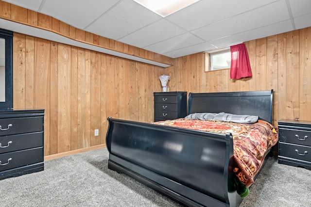 3836 Buchanan St NE, Columbia Heights, MN 55421 - bedroom featuring carpet flooring, wooden walls, and a paneled ceiling