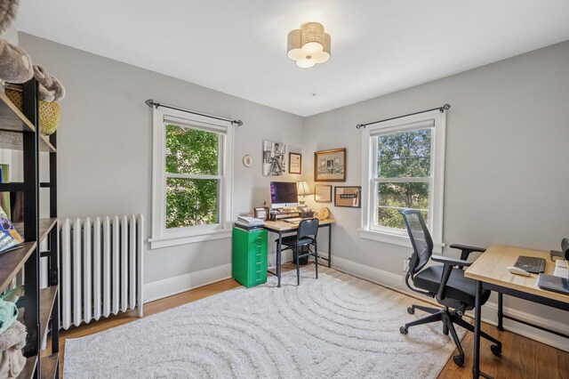129 50th St, Minneapolis, MN 55419 - home office featuring radiator heating unit, healthy amount of natural light, and wood finished floors