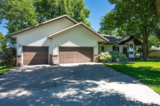 7023 State Highway 114 SW, Lake Mary Twp, MN 56308 - view of front of property with an attached garage, concrete driveway, a front lawn, and brick siding