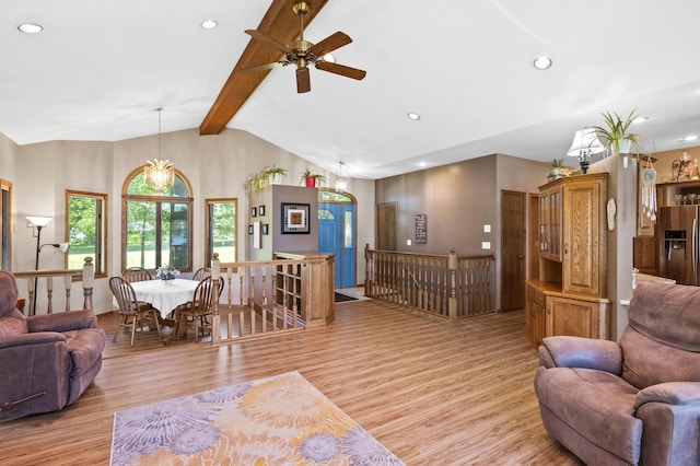 7023 State Highway 114 SW, Lake Mary Twp, MN 56308 - living area featuring light wood-type flooring, ceiling fan, and recessed lighting