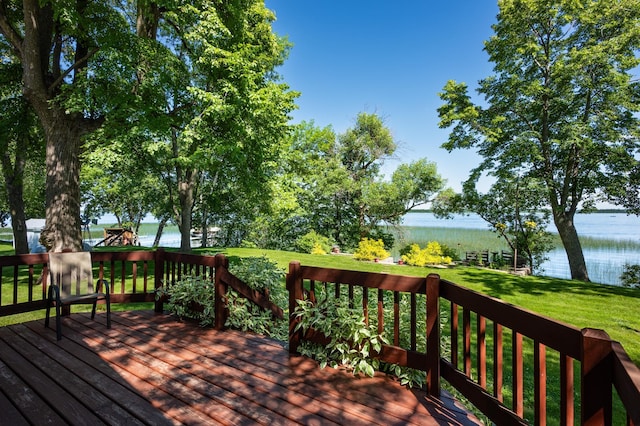 7023 State Highway 114 SW, Lake Mary Twp, MN 56308 - wooden deck featuring a water view and a yard